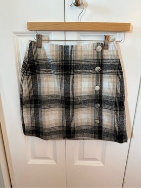 Lulu's Black & Cream Plaid Button Mini Skirt
